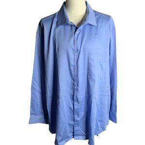 Signature Carrington Button Up Non Iron Shirt 3XL 19.5 37/38 Blue Long Sleeve